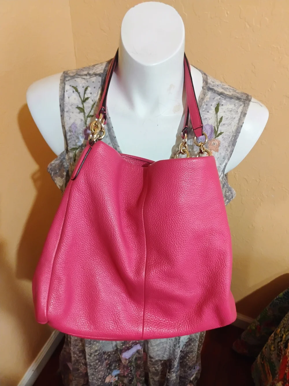 Coach Hot Pink Pebbled Leather Hobo with Gold Hardware